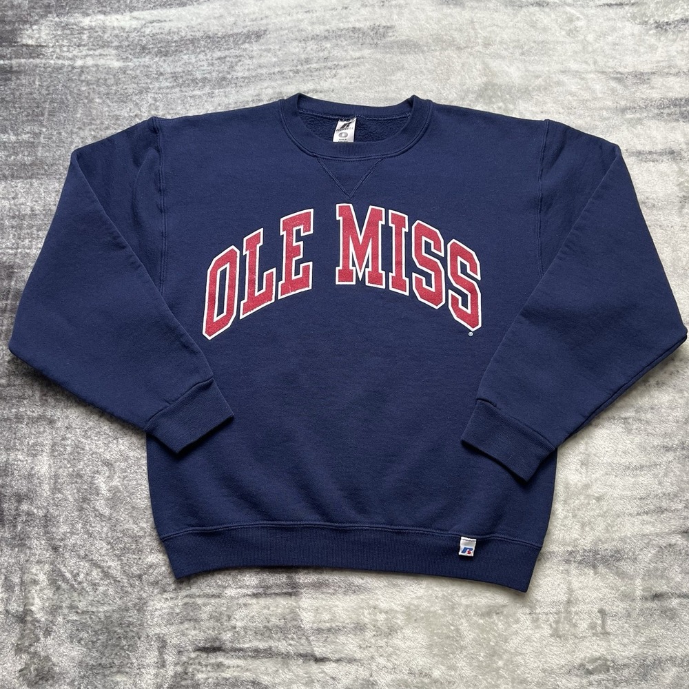 Vintage 90s Russell Athletic Ole Miss Sweatshirt Blue Crewneck Small